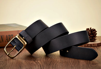 3.3CM High Quality Natural  Cowskin Genuine Leather Belt Men Casual Copper Buckle Business Male Strap For Jeans Cowboy Cintos