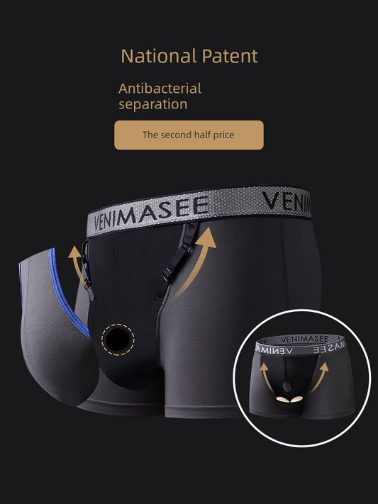 Patent Spermatic Vein Men Qu Zhang Underwear Scrotal Support with Function Boxers Adjustable Lift Pouch Bullet Separation