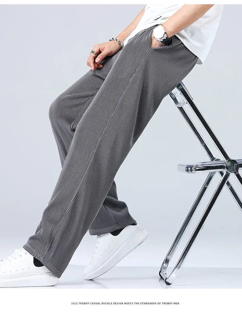 Summer Straight Pants Men's Loose Thin Section Drape Ice Silk Pants Wide Leg Sports Pants Casual Pants Fits 100kg