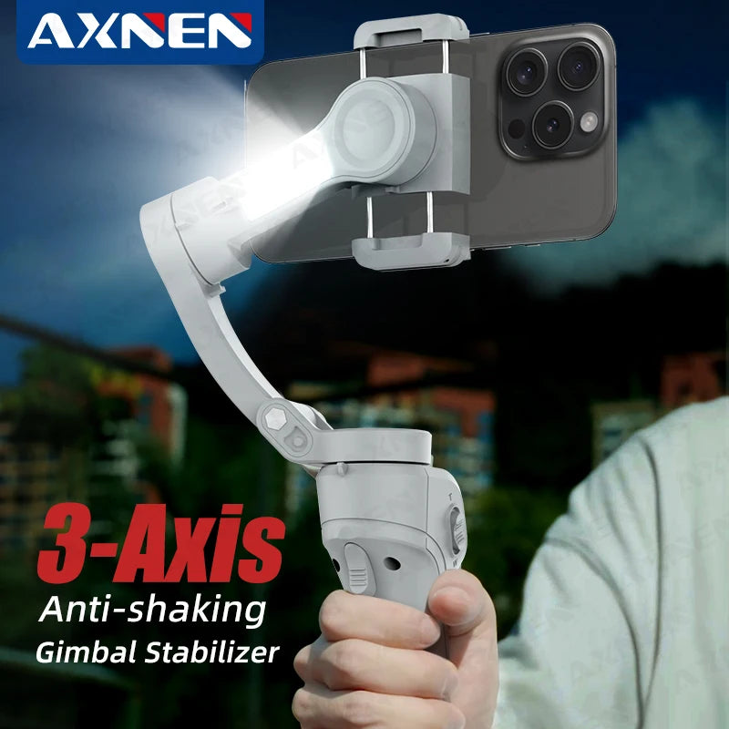 AXNEN Smart 3-Axis Handheld Gimbal Stabilizer for Smartphone with Fill Light for iPhone Android Face Tracking Tiktok Vlog Kit