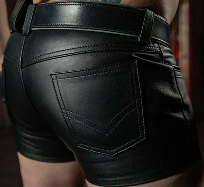 Men Shorts Solid Color Casual Mens Short PU Leather Pants Spring Summer Men Fashion Punk Style Black Shorts for Men
