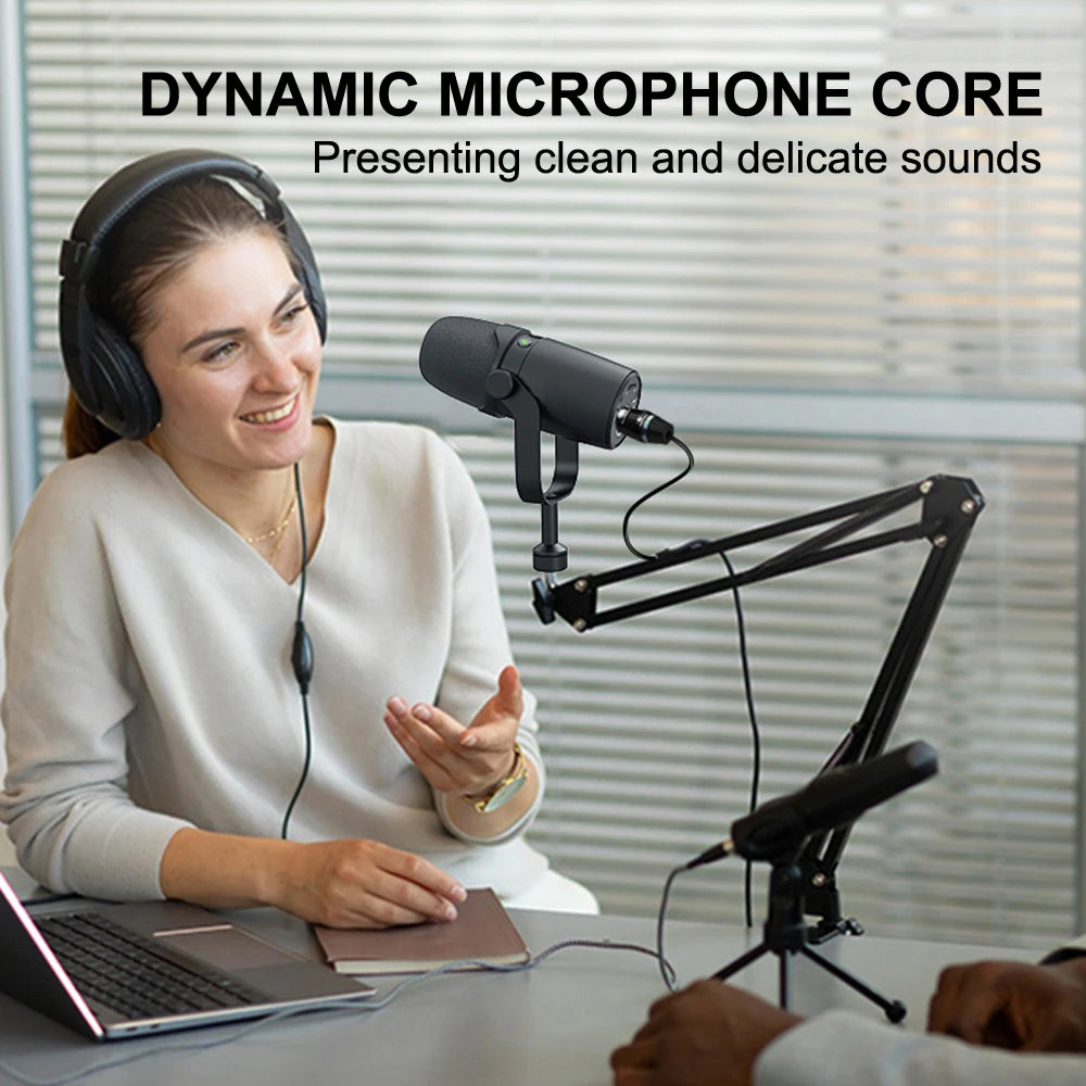 Professional 2-in-1 USB/XLR Dynamic Microphone With Built-in Headset Output & Sound Insulation For Podcasts Games Live Broadcast