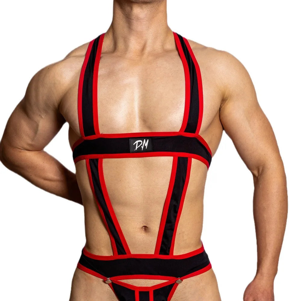 New Designer Temptation Male Gay Sexy Hollow Thong Harness Chest Shoulder Straps Men's G-strings Underwear for Party