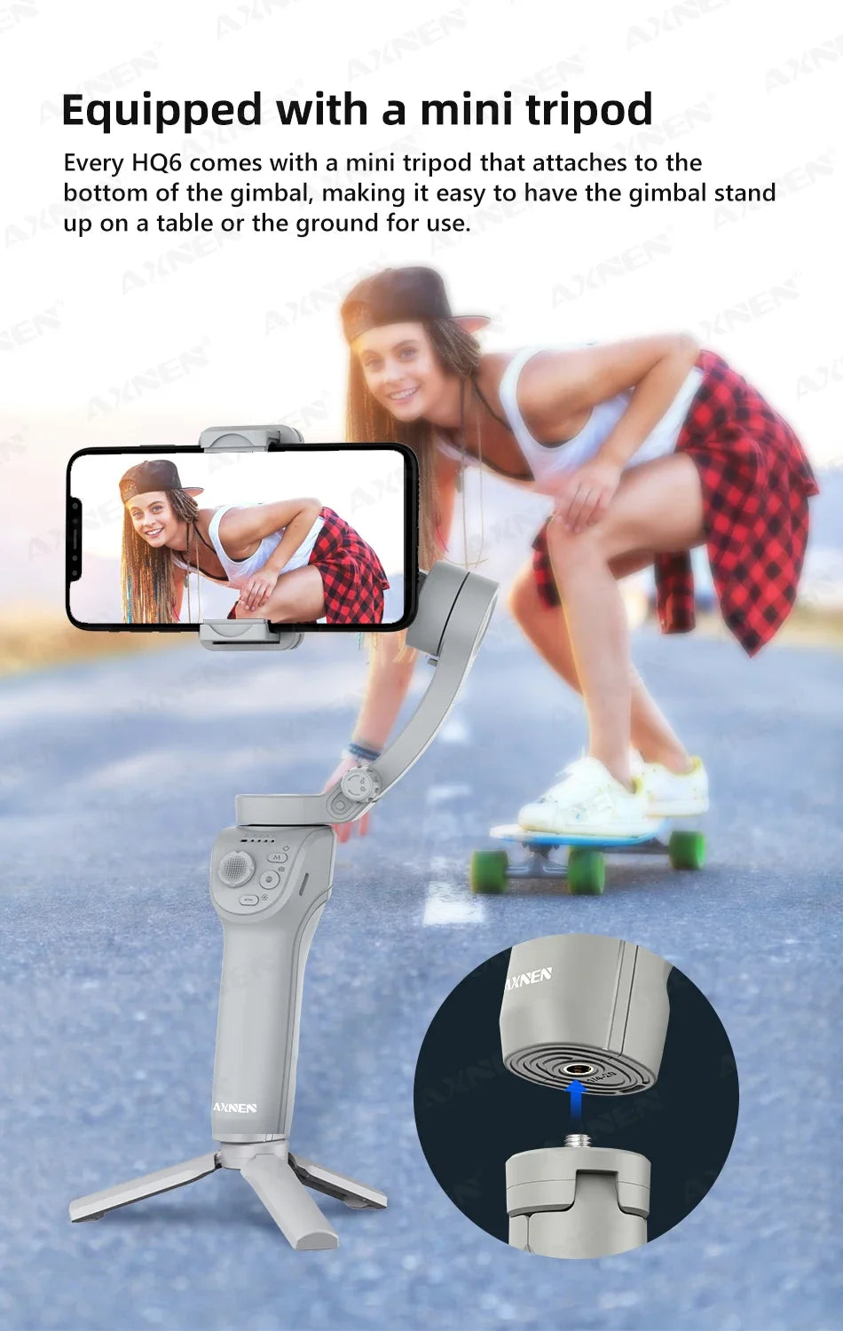 AXNEN Smart 3-Axis Handheld Gimbal Stabilizer for Smartphone with Fill Light for iPhone Android Face Tracking Tiktok Vlog Kit