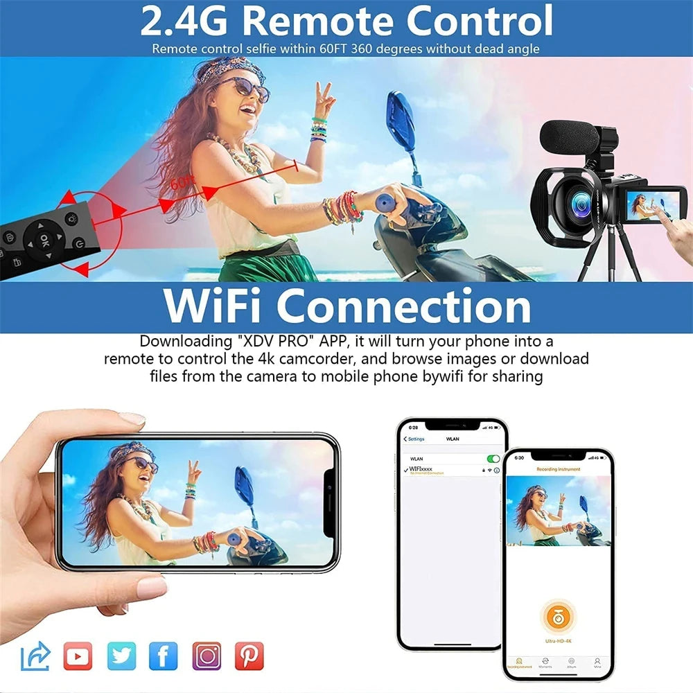 4k Digital Cameras Professional Camcorder for Vlog Video Camera WiFi 48MP Youtube Camera 18X Digital Zoom Camera Digital Webcam