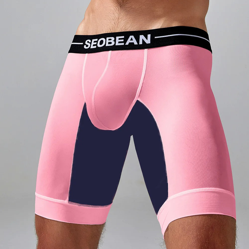 Underwear for men ,Trendy color block long men's boxer briefs wholesale