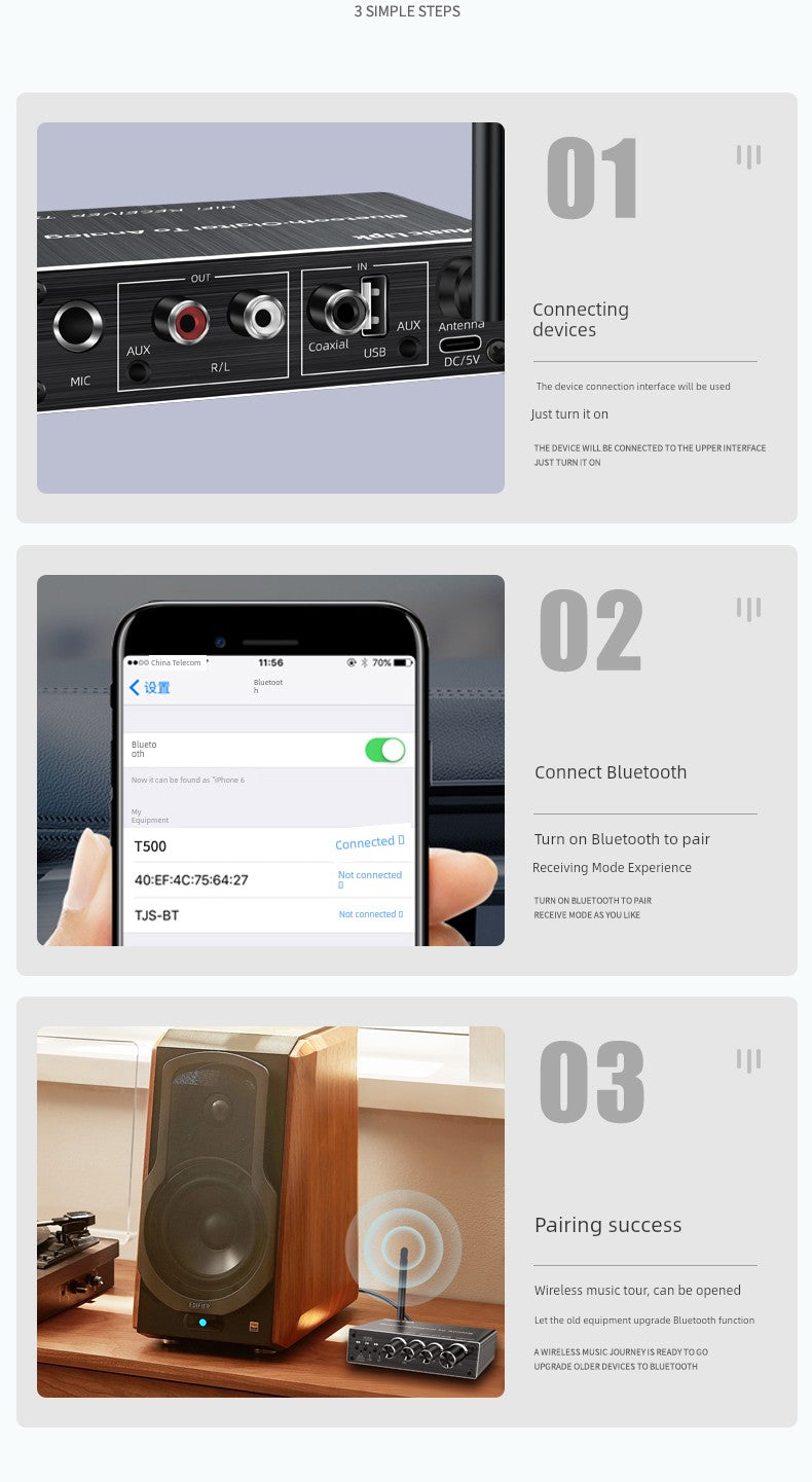 5.3 Bluetooth Receiver Old-Fashioned Speaker Sound Power Amplifier Lossless Audio Adapter Dedicated Karaoke Microphone Adaptor
