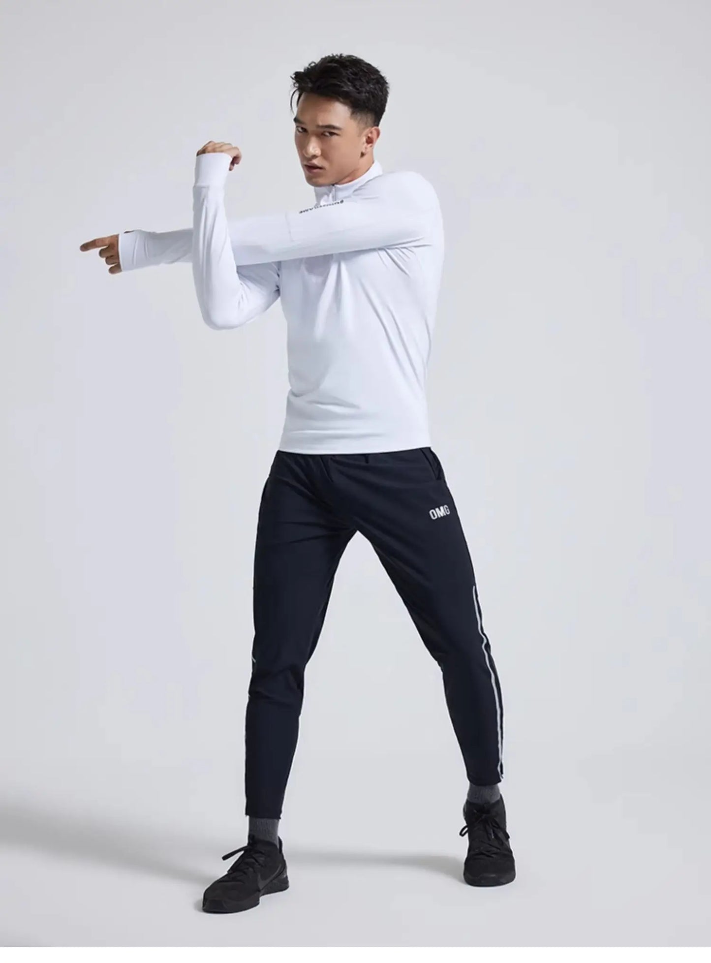 Autumn winter men sports fitness top Long sleeve plus size zipper neck t shirt streetwear