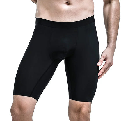 Men's Thin Ice Silk Breathable Pouch Middle Long Leg Boxers