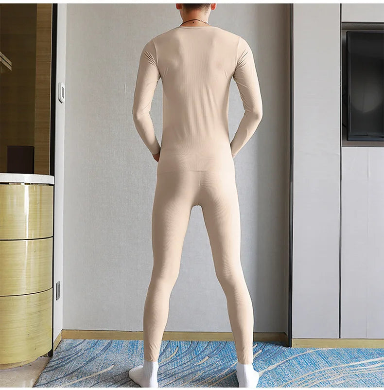 Youth Winter Warm Thermal Underwear for Men Elastic Thread Ice Silk Pants Slim Fitting Leggings Facial Mask Pant Bottom Lingerie