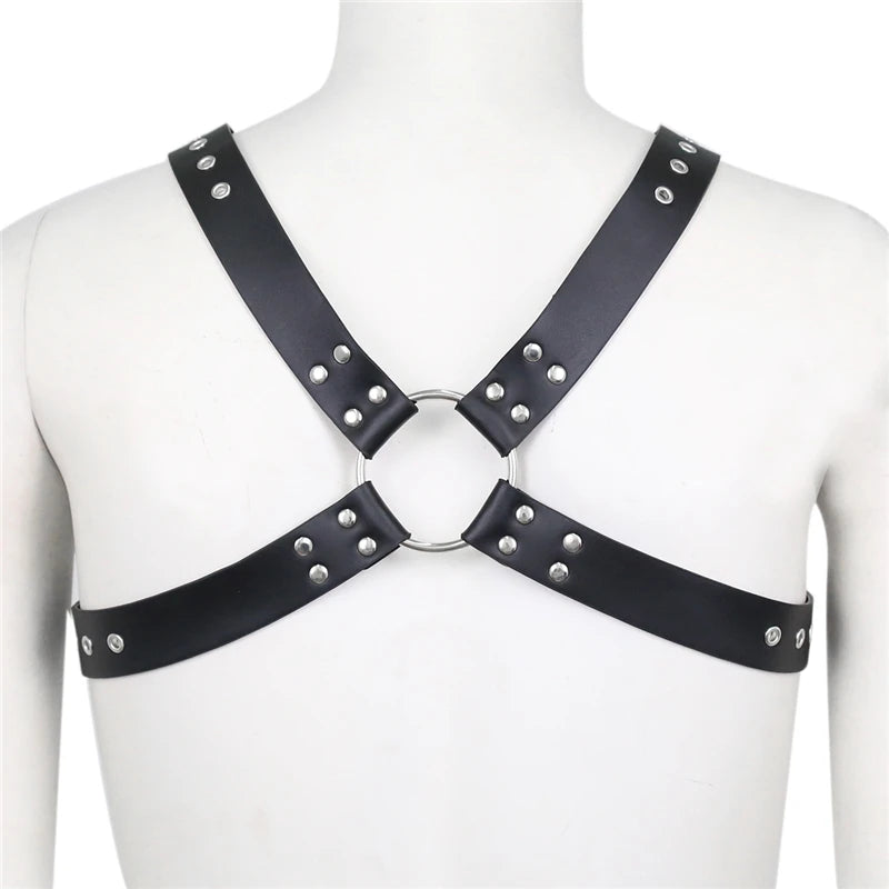 Leather Chest Crossed Harness Belts Fetish Gay BDSM Body Straps Goth Punk Fashion Harness Clothing Sexual Sissy Lingerie for Men