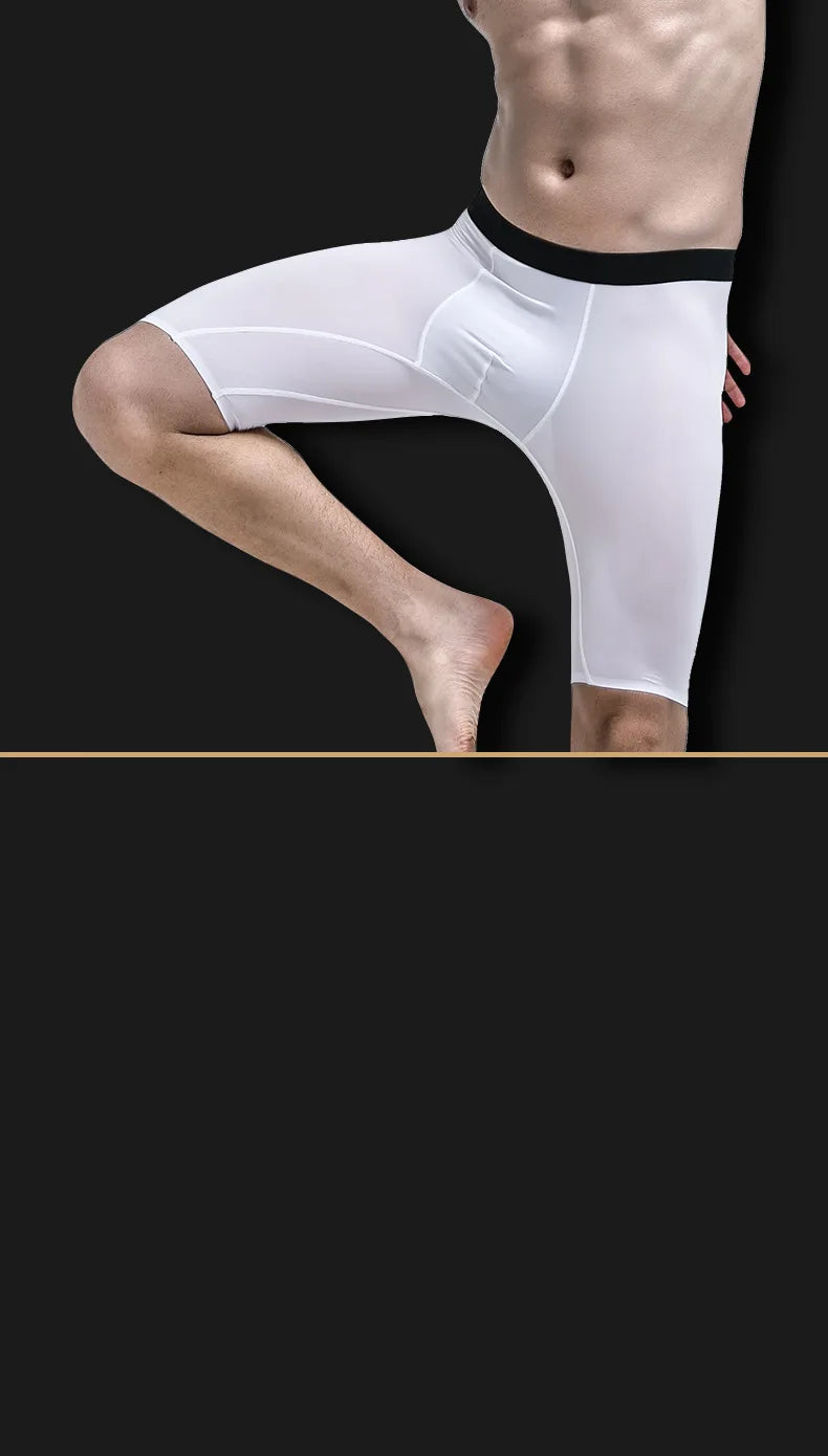 Men's Thin Ice Silk Breathable Pouch Middle Long Leg Boxers