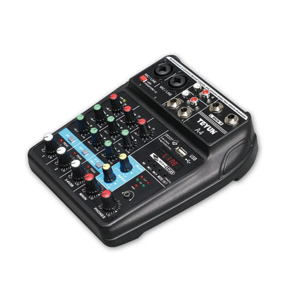 TEYUN A4 Audio Mixer 4-Channel Sound Mixing Console A8 Support Bluetooth USB 48V Power for Karaoke Party Recording Webcasting