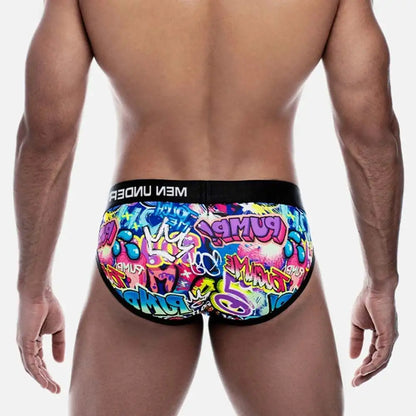 Sexy Men Underwear Man Graffiti Printed Briefs Jockstrap Comfortable Breathable Low Waist Boxers Male Panties