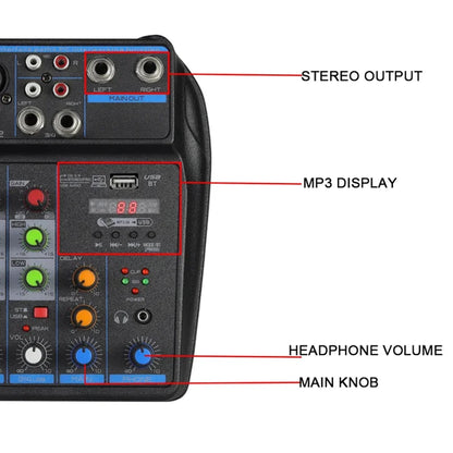 BOMGE 4 MINI Channel Mixer DJ Mixing Console with Bluetooth 48V Phantom Power Monitor Karaoke System USB Mixer Audio