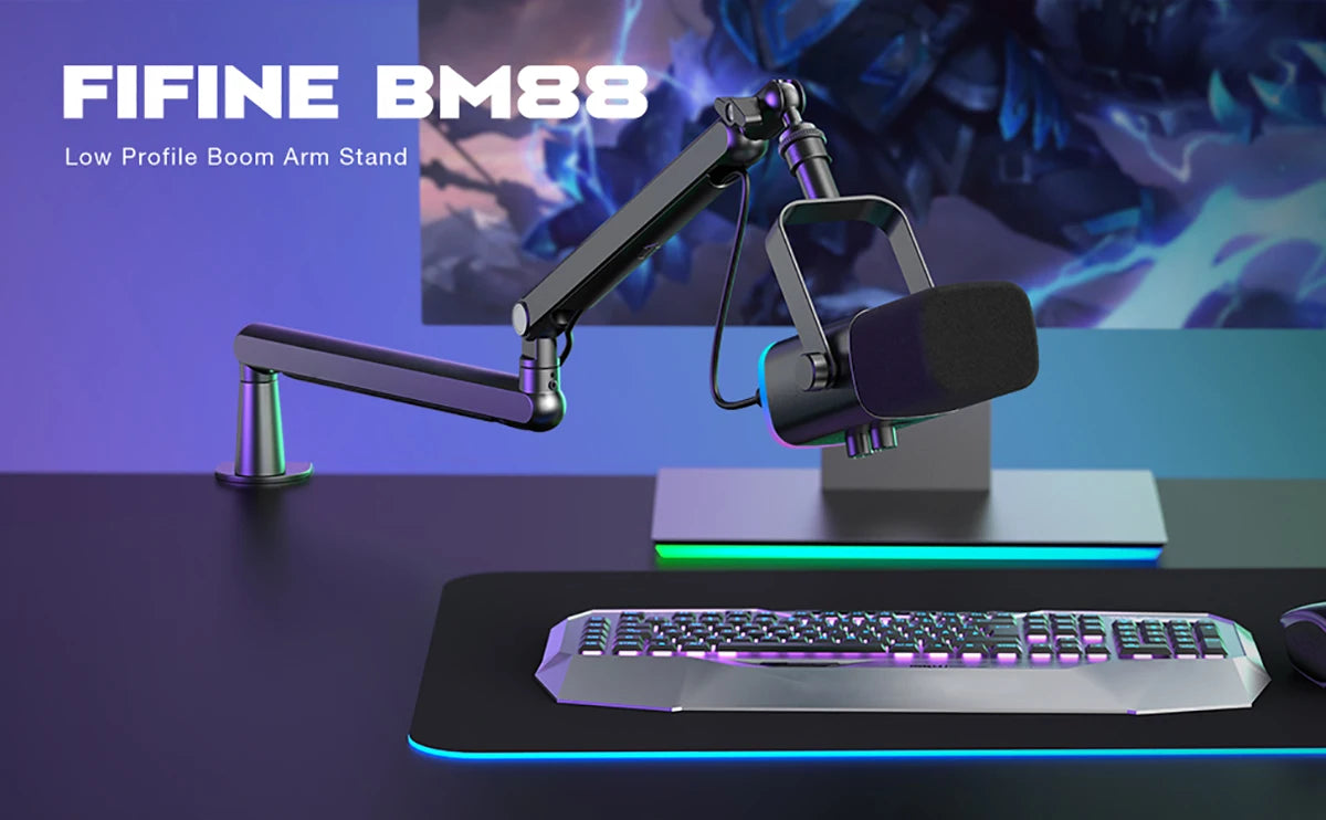 FIFINE Ampligame Microphone Boom Arm, Adjustable Low Profile Mic Arm with Desk Mount Clamp,Cable Storage for Streaming-BM88