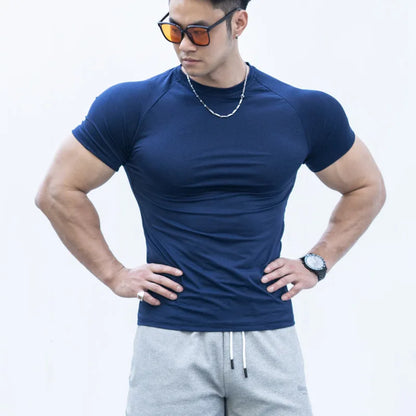 Gym Men's Summer Fitness Sports Casual Slim Men's T-shirt Short Sleeve Slim Muscle Outdoor Fashion Bodybuilding Tight Clothing