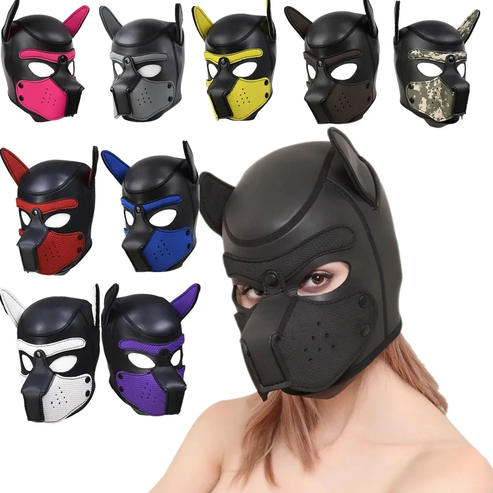 XL Code Brand New Increase Large Size Puppy Cosplay Padded Rubber Full Head Hood Mask with Ears for Men Women Dog Role Play