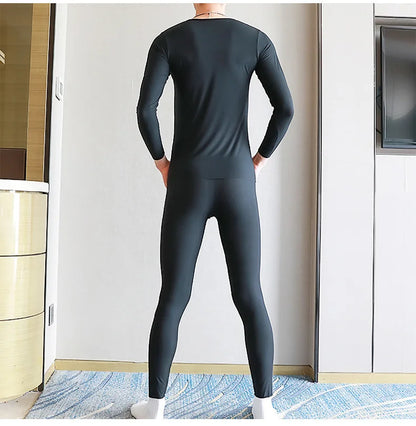 Youth Winter Warm Thermal Underwear for Men Elastic Thread Ice Silk Pants Slim Fitting Leggings Facial Mask Pant Bottom Lingerie