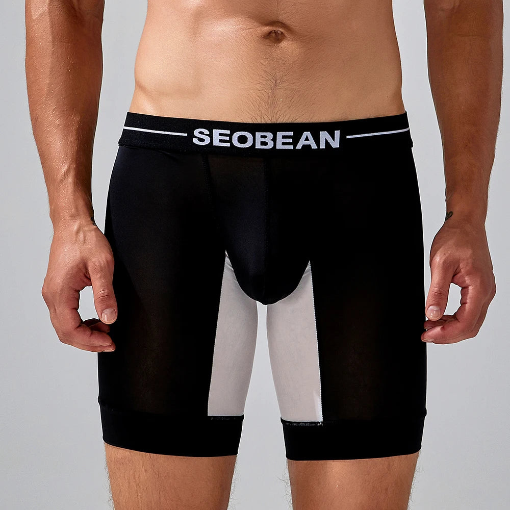 New Brand SEOBEAN Mens Low Rise  Nylon Sexy Boxer Trunk Underwear 240201