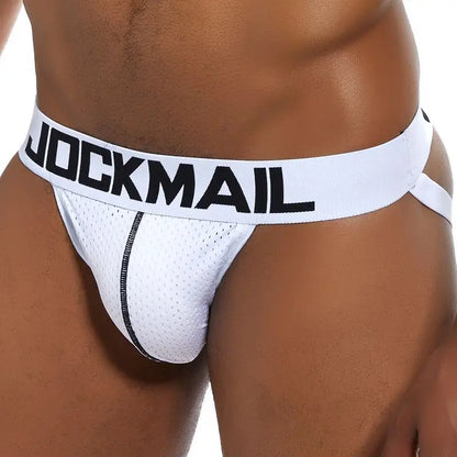 Jockmail Men Underwear Thong Jockstrap Backless Breathable Mesh Cuecas Gay Jock Strap Homme Slip Erotic String Homens Tangas