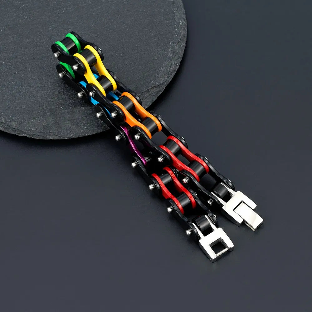 Locomotive Punk Pride Bracelet Black Stainless Steel Enamel Rainbow LGBT Bicycle Chain Bracelet For Gay Lesbian Couple Gifts