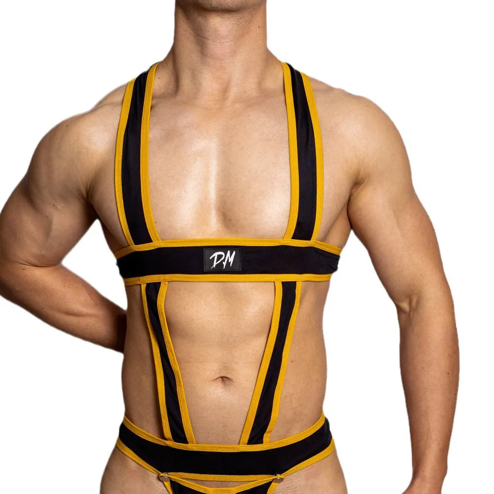 New Designer Temptation Male Gay Sexy Hollow Thong Harness Chest Shoulder Straps Men's G-strings Underwear for Party