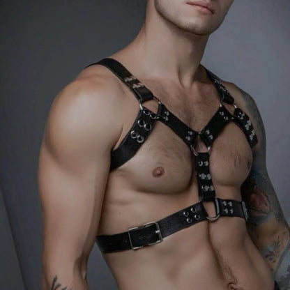 Fetish Gay Leather Chest Harness Men Harness Adjustable Sexual Body Bondage Cage Harness Belts Rave Gay Clothing for Adult Sex