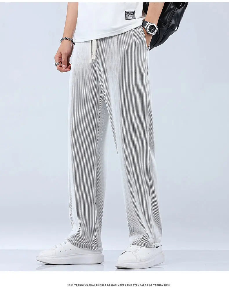 Summer Straight Pants Men's Loose Thin Section Drape Ice Silk Pants Wide Leg Sports Pants Casual Pants Fits 100kg