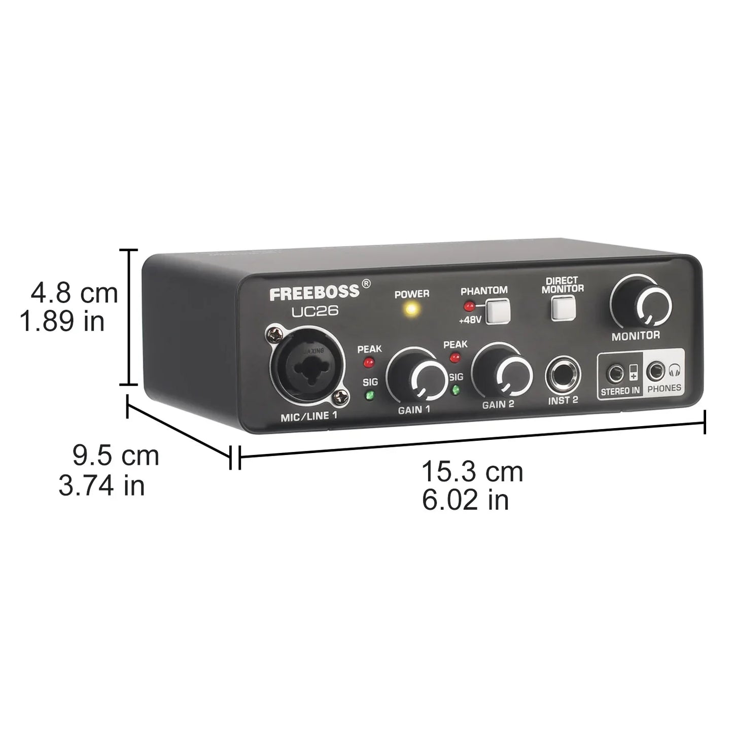 FREEBOSS PC Recording Sound Card Drive Free 5 Channels DIR Monitor Computer External Audio Interface Guitar ASIO4ALL Mac OS UC26