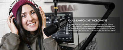 FDUCE SL40X/SL40 USB/XLR Dynamic Microphone With Built-in Headset Output & Sound Insulation,For Podcasts,Games, Live Broadcast