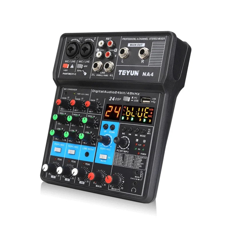 4-way Small Mixer Mobile Phone Sound Card Professional Live Broadcast Mixer Recording Equipment Bluetooth Digital Audio Mixer