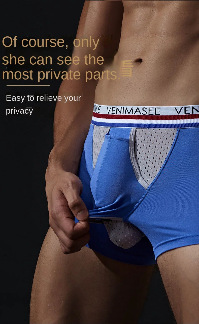 Man Sexy Lingerie Penis U-Pouch Boxers Breathable Open Hole Underwear for Spermatic Veins Foreskin Reduce Sensitivity Briefs Gay