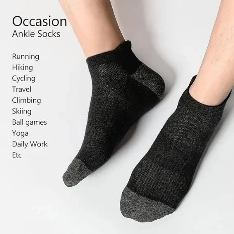 5 Pairs Men Ankle Athletic Running Socks Summer Black White Breathable Low Cut Socks No Show Cotton Soft Casual Short Socks