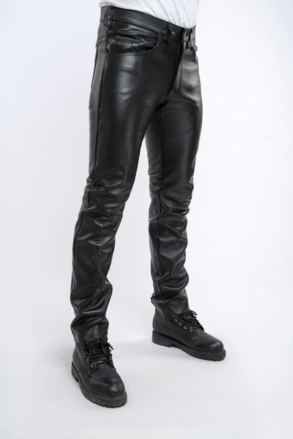 2023Men Leather Pants Slim PU Leather Trousers Fashion Elastic Motorcycle Leather Pants Waterproof Oil-Proof Male Bottoms