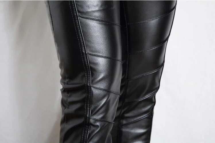 Men's Goth Steampunk Pu Leather Pant Black Motorcycle Rock Roll Slim Legging Pants Plus Size