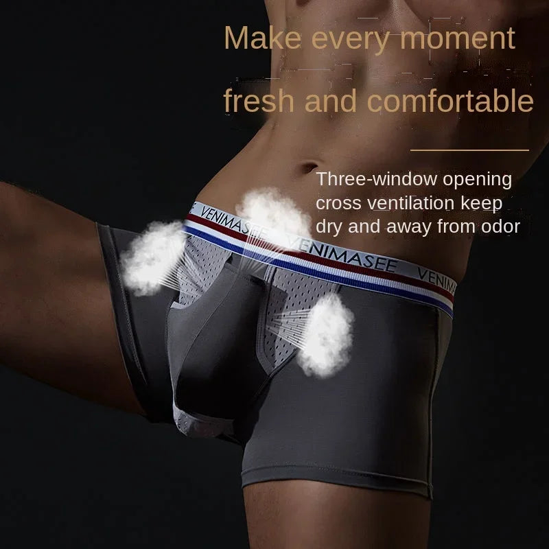 Man Sexy Lingerie Penis U-Pouch Boxers Breathable Open Hole Underwear for Spermatic Veins Foreskin Reduce Sensitivity Briefs Gay