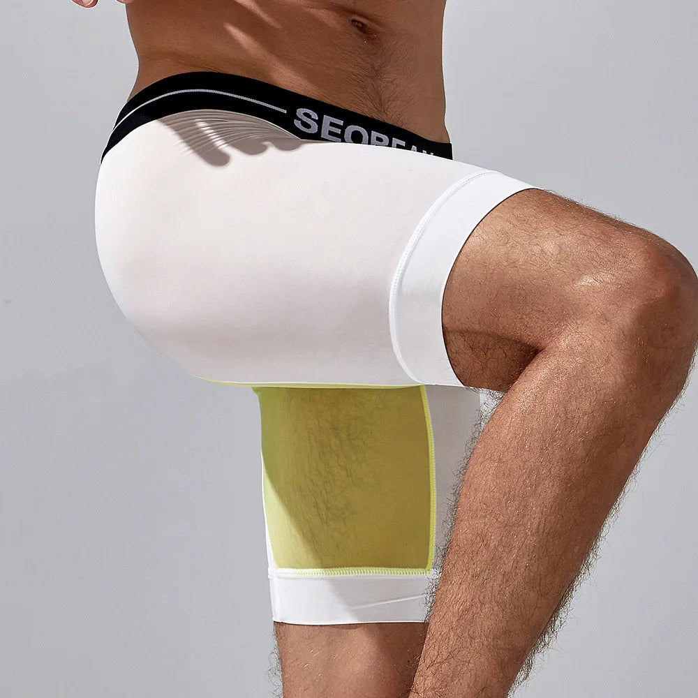 Underwear for men ,Trendy color block long men's boxer briefs wholesale