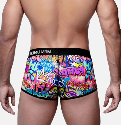 Sexy Men Underwear Man Graffiti Printed Briefs Jockstrap Comfortable Breathable Low Waist Boxers Male Panties