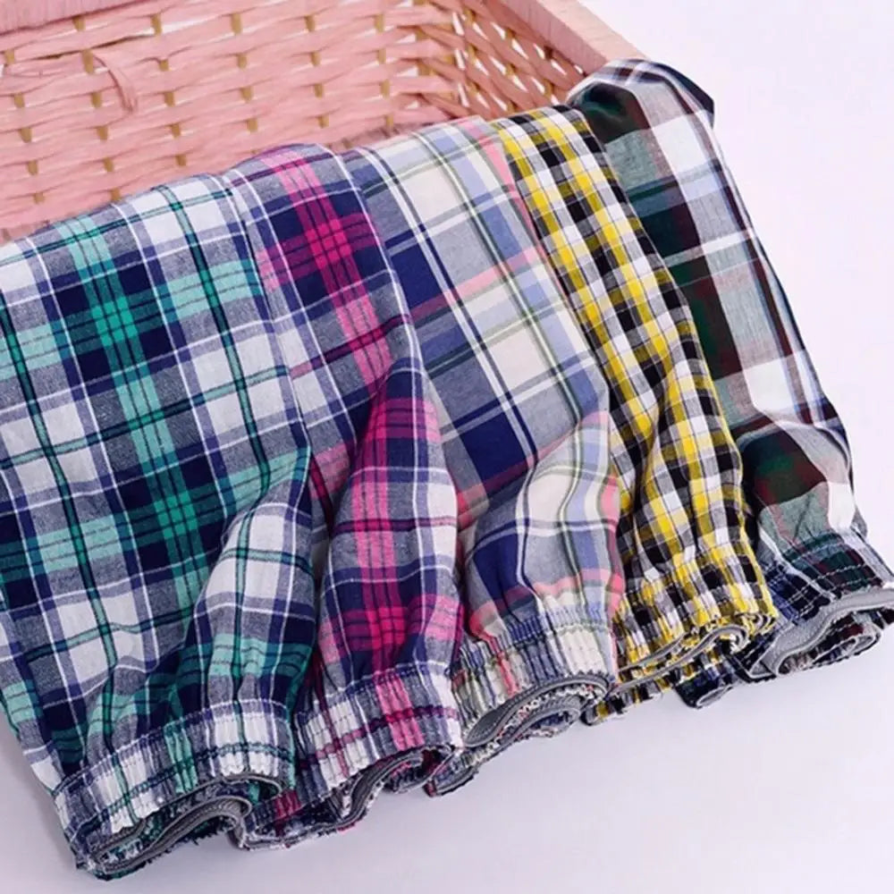 Men cotton arrow boxers casual elastic waist checkered underwear summer loose breathable beach underpants boxers shorts