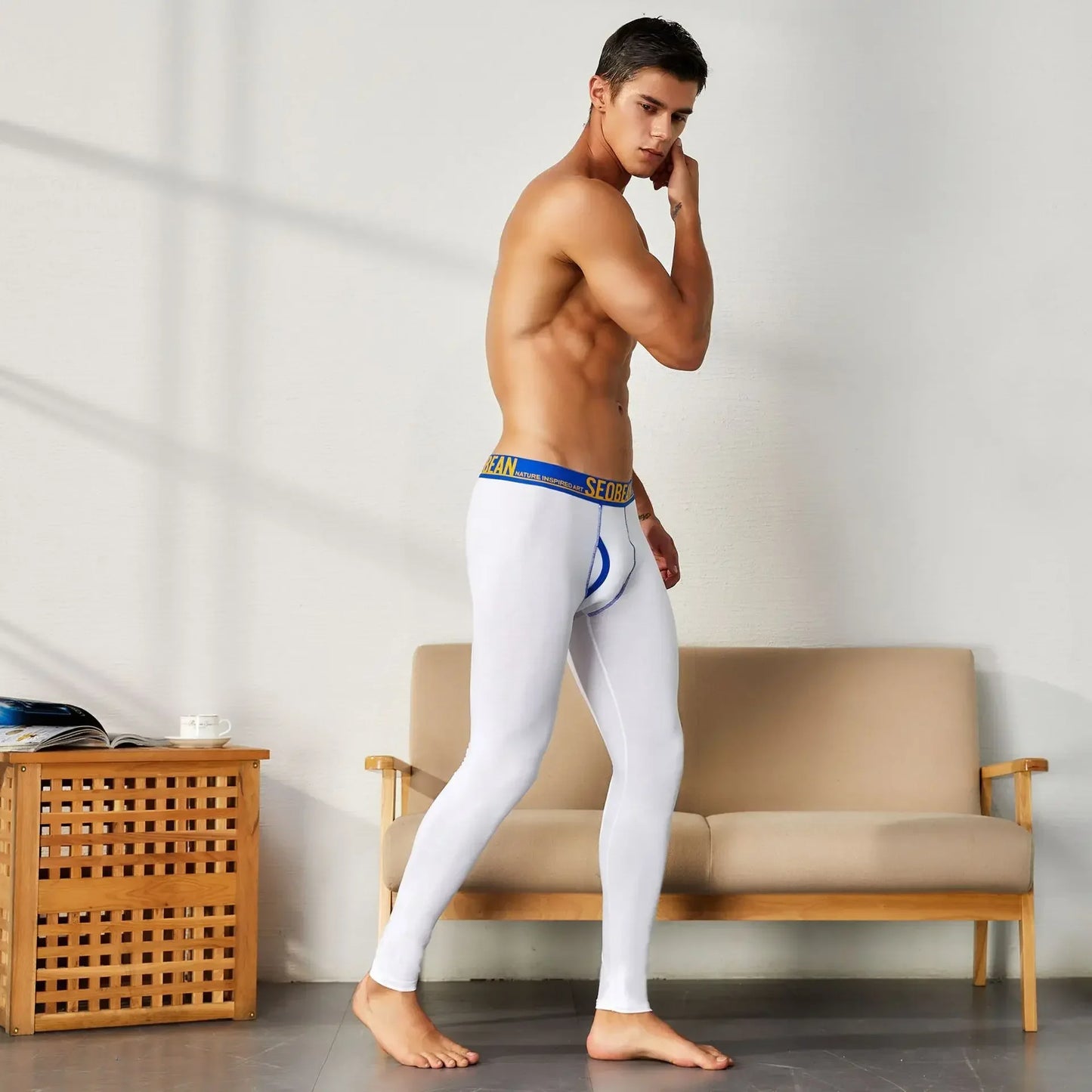 Men's long Johns solid color knitted cotton long underwear men's thermal pants