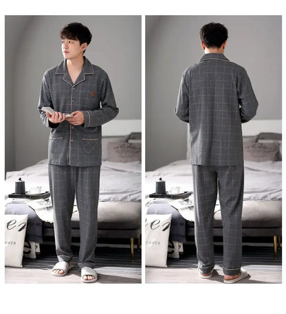 Men's Spring And Fall Cotton Pajamas Long-Sleeved Cotton Home Wear Casual Outwear Big Yards Boys Home Wear Suit