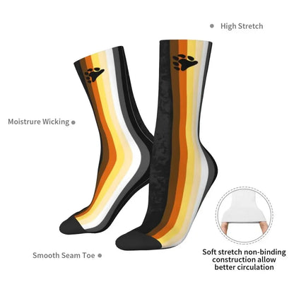 Y2K fashion MEN'S distressed gay Bear Pride flag stripe dress unisex warm breathbale 3D print LGBT GLBT lesbian crew socks