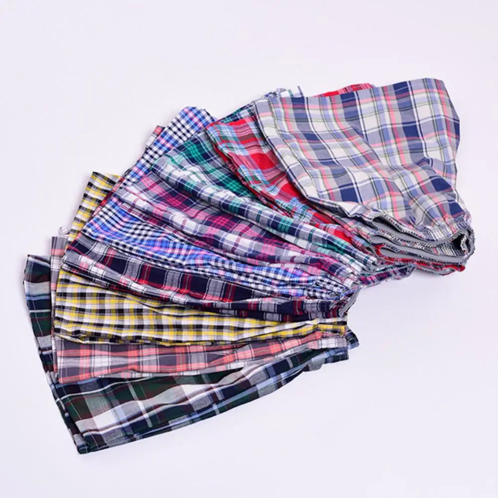 Men cotton arrow boxers casual elastic waist checkered underwear summer loose breathable beach underpants boxers shorts