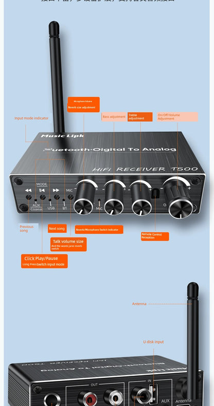 5.3 Bluetooth Receiver Old-Fashioned Speaker Sound Power Amplifier Lossless Audio Adapter Dedicated Karaoke Microphone Adaptor