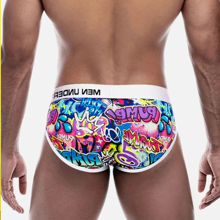 Sexy Men Underwear Man Graffiti Printed Briefs Jockstrap Comfortable Breathable Low Waist Boxers Male Panties