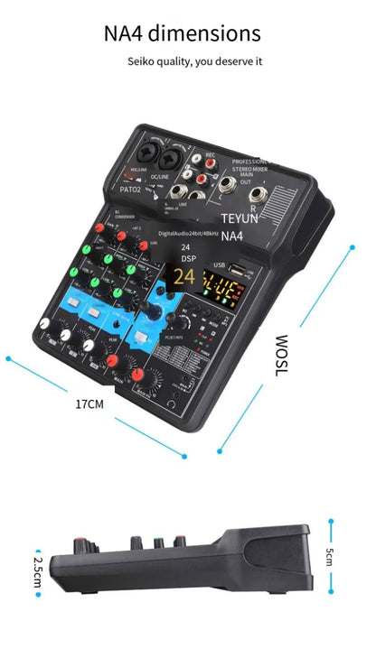 4-way Small Mixer Mobile Phone Sound Card Professional Live Broadcast Mixer Recording Equipment Bluetooth Digital Audio Mixer