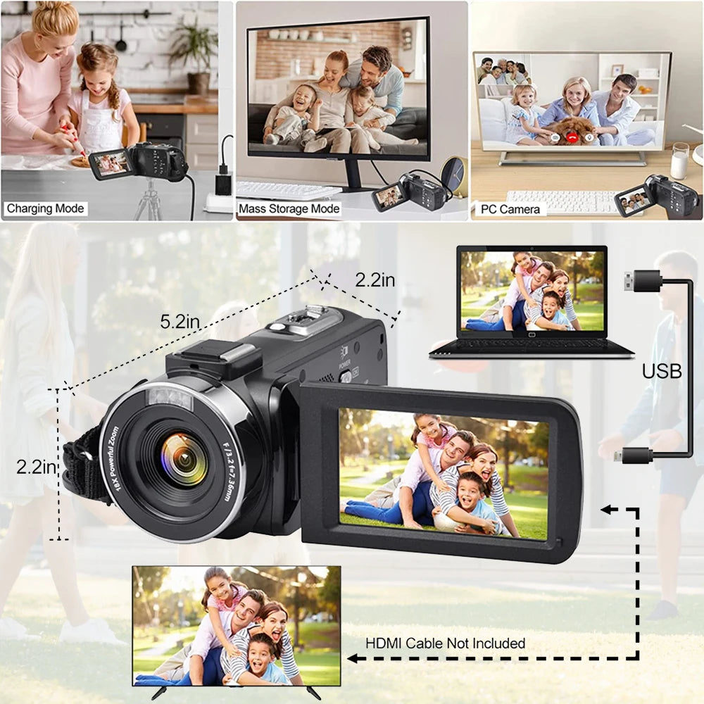 8K Digital Camera 3 Inch LCD Touch Screen 64MP 18x Digital Zoom Video Camera Recorder Ultra HD WIFI Portable Recording Camcorder