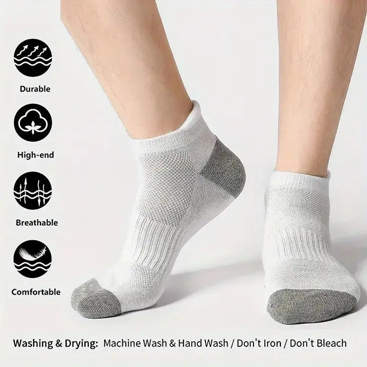 5 Pairs Men Ankle Athletic Running Socks Summer Black White Breathable Low Cut Socks No Show Cotton Soft Casual Short Socks