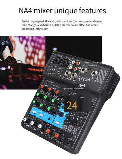 4-way Small Mixer Mobile Phone Sound Card Professional Live Broadcast Mixer Recording Equipment Bluetooth Digital Audio Mixer